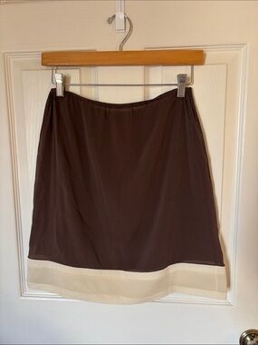 Prada Silk Slip Skirt Brown Cream Size 42 Made in Italy